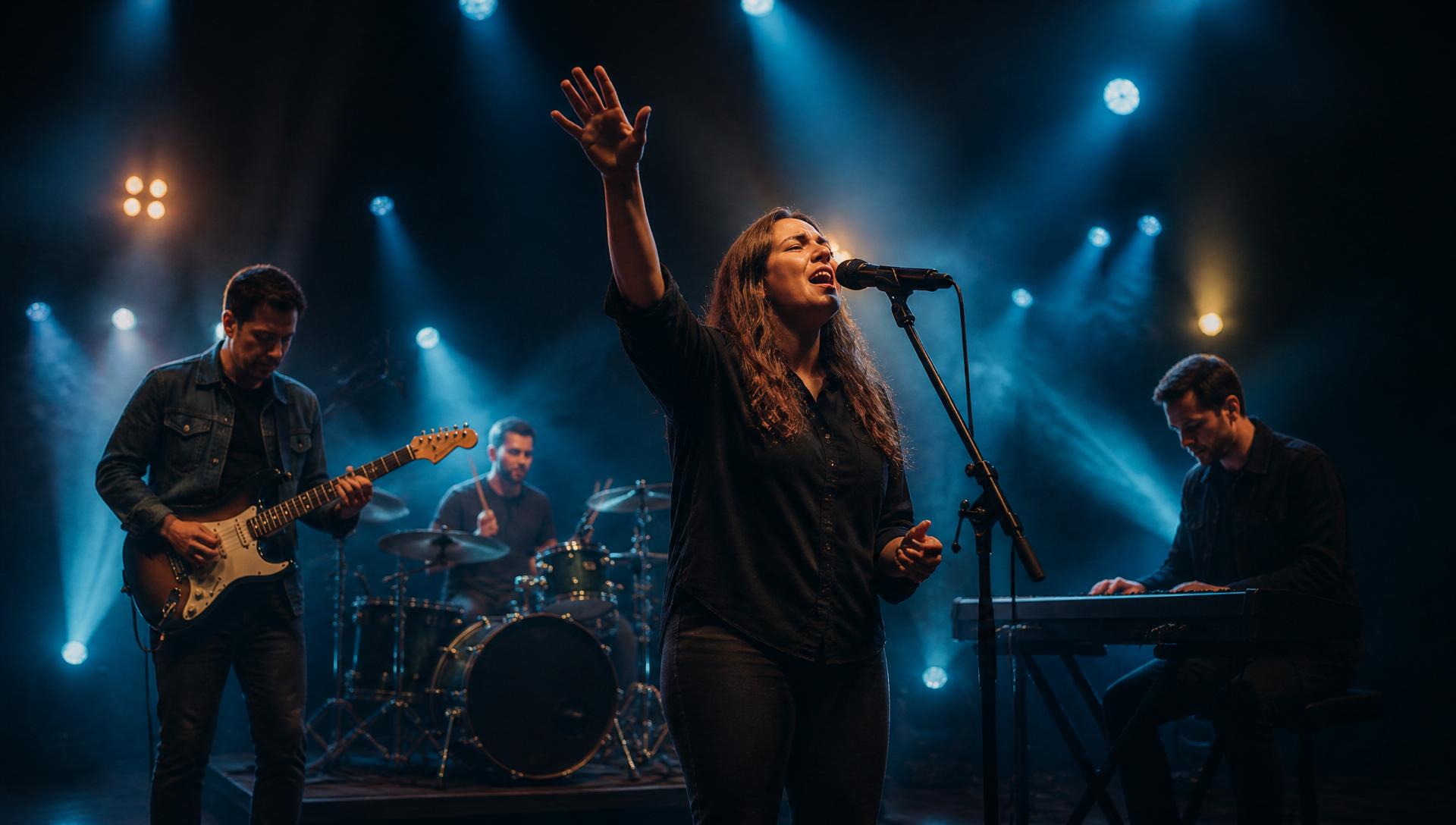 Banda de adoración cristiana en concierto
